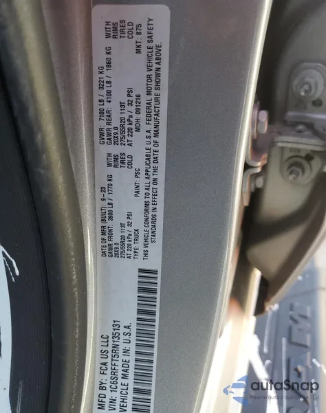 2024 Ram 1500 Big Horn/Lone Star из США, поврежденный, VIN 1C6SRFFT5RN135131